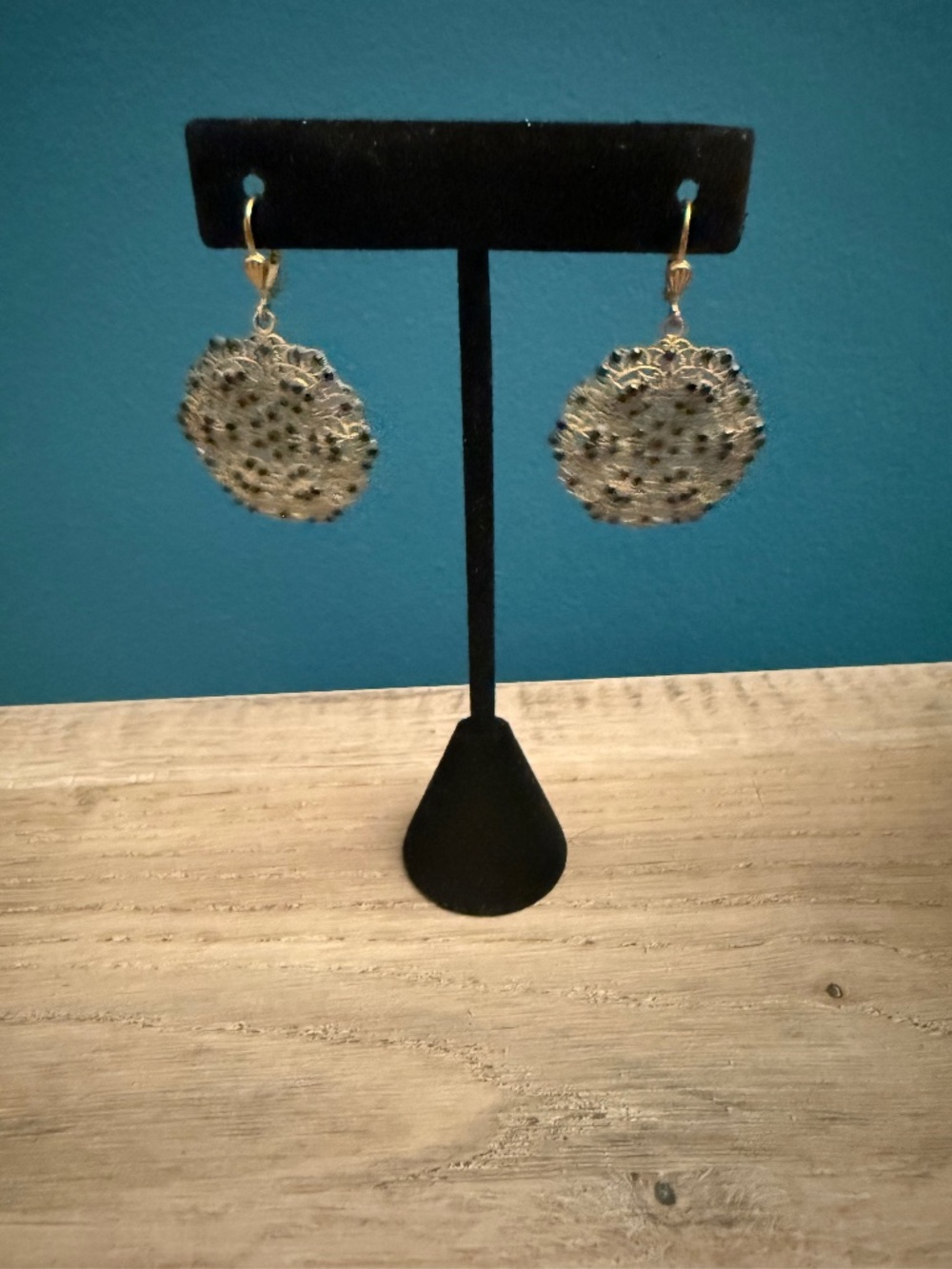Artisan Gold Tone Filigree Black Accent Drop Earrings